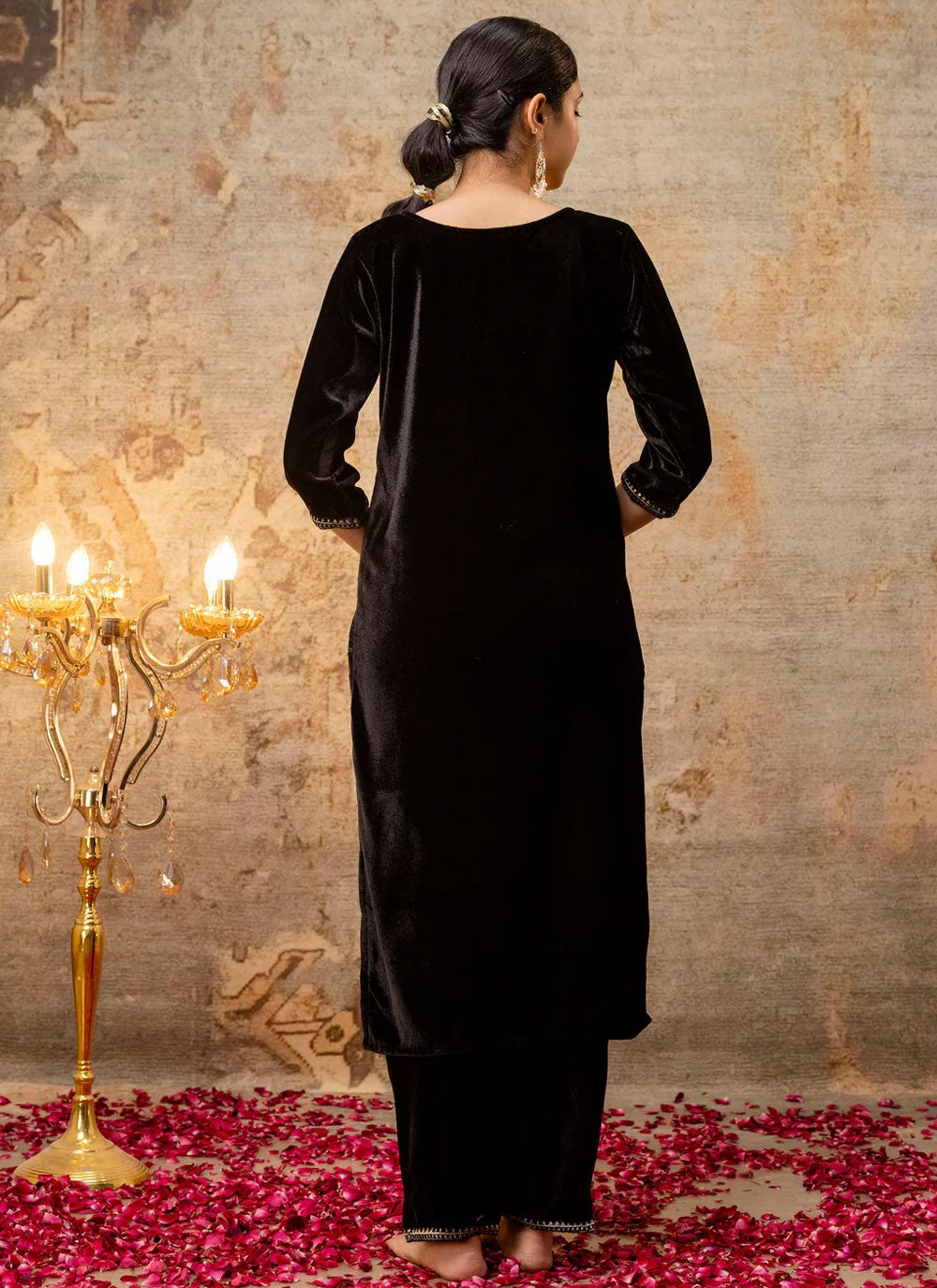 Embroidered Velvet Black Salwar Suit T6127