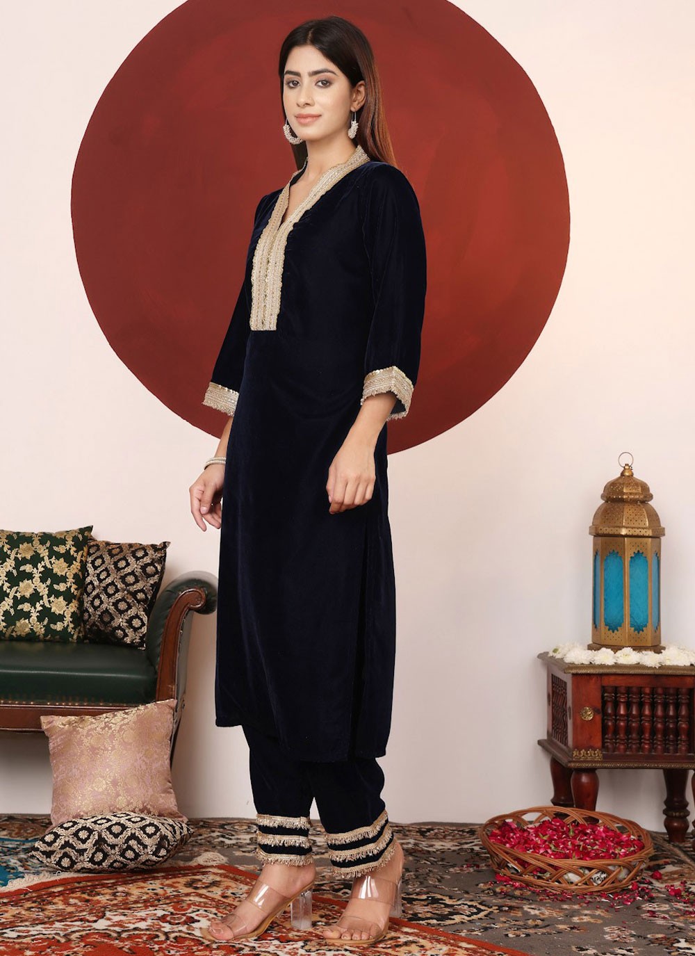 Salwar Suit Embroidered Black Velvet T5544