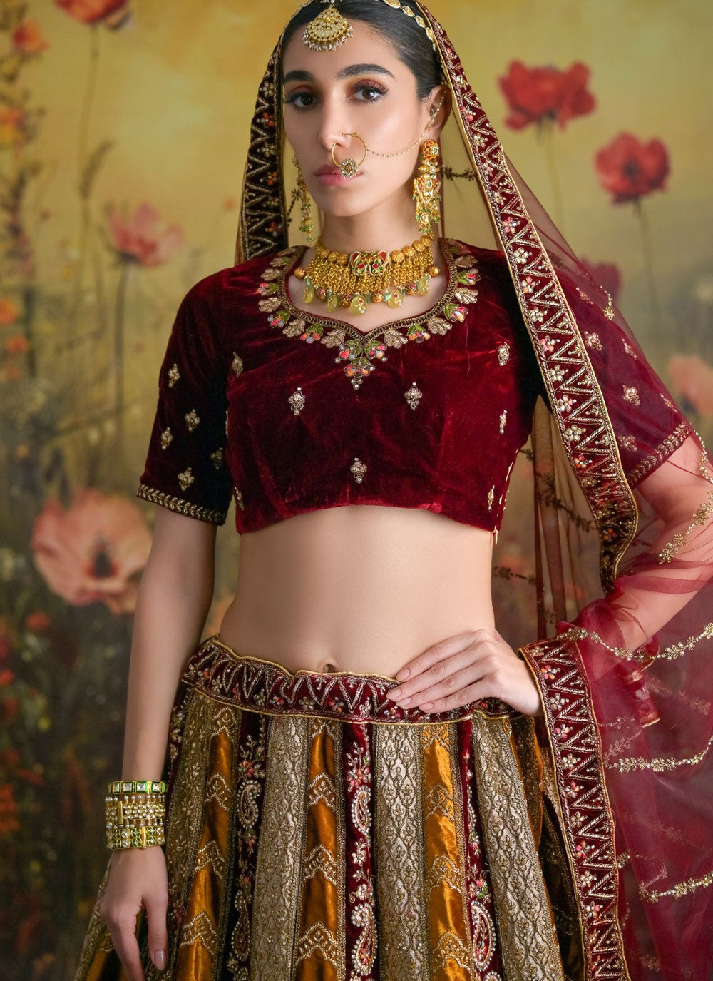 Dimond Velvet Gold Lehenga Choli L3442