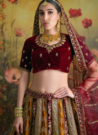 Dimond Velvet Gold Lehenga Choli L3442