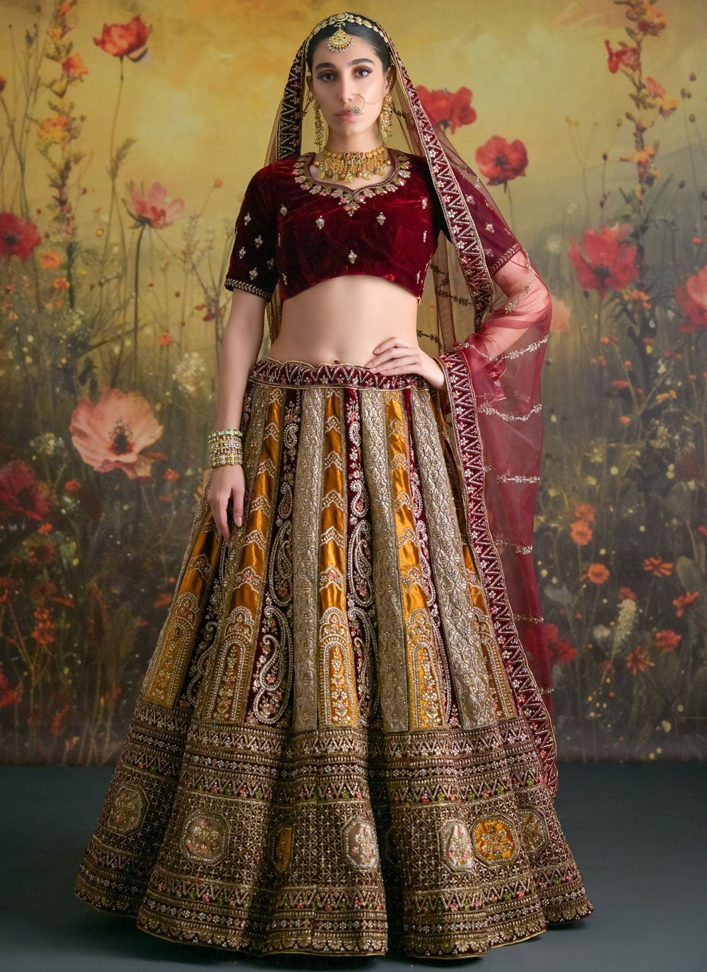 Dimond Velvet Gold Lehenga Choli L3442