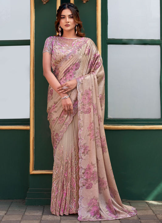 Beads Velvet Brown Saree S13834