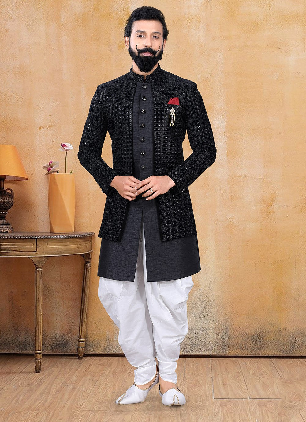 Fancy Work Silk, Velvet Black Jacket Style - M3381