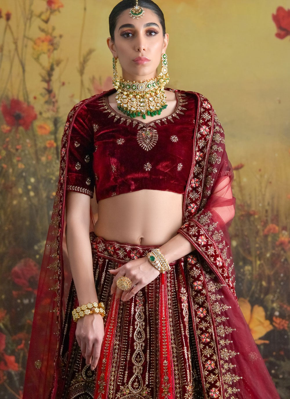 Dimond Velvet Hot Pink Lehenga Choli L3439