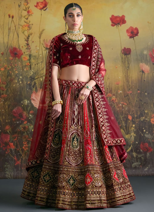 Dimond Velvet Hot Pink Lehenga Choli L3439