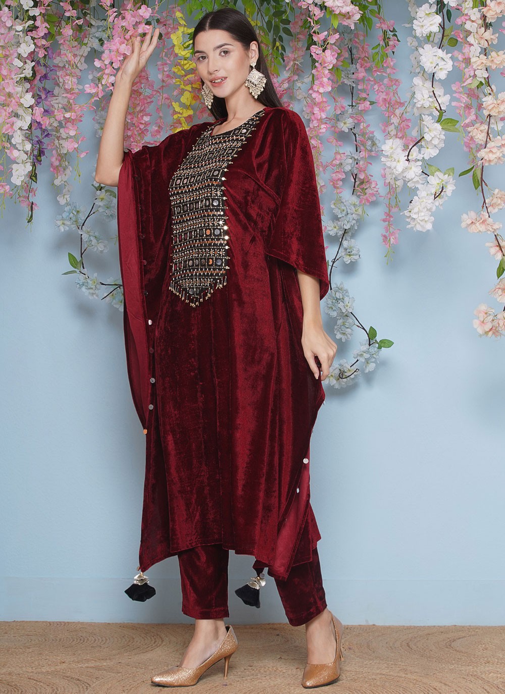 Embroidered Velvet Gown - G1850