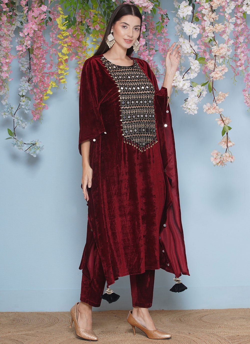 Embroidered Velvet Gown - G1850