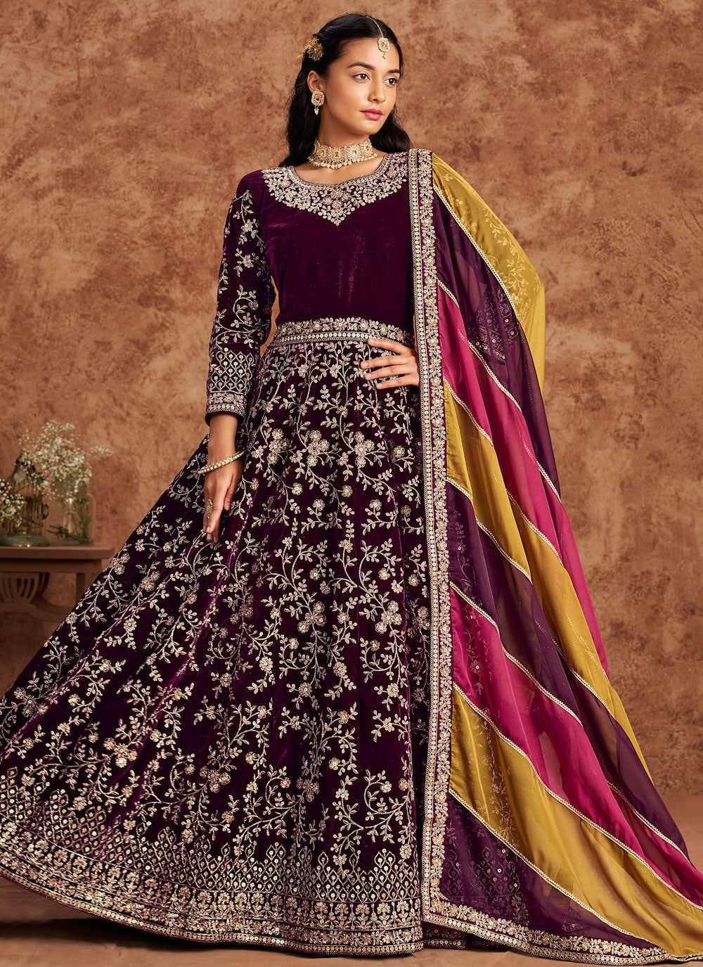 Embroidered Velvet Anarkali - T4813