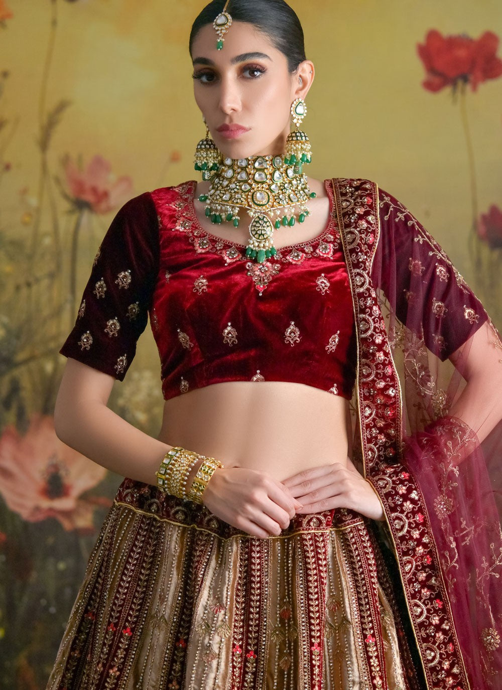 Dimond Velvet Multi Colour Lehenga Choli L3440