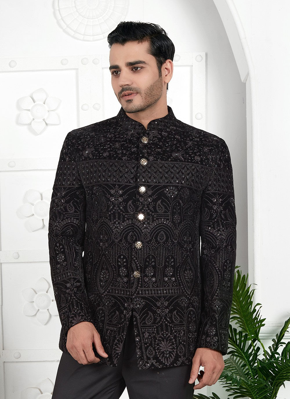 Fancy Work Velvet Black Jacket Style - M6647
