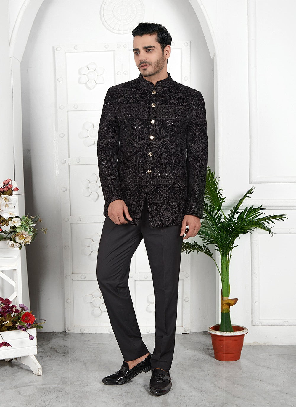 Fancy Work Velvet Black Jacket Style - M6647