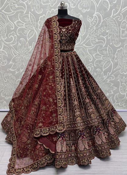 Diamond Velvet Maroon Lehenga - L3420