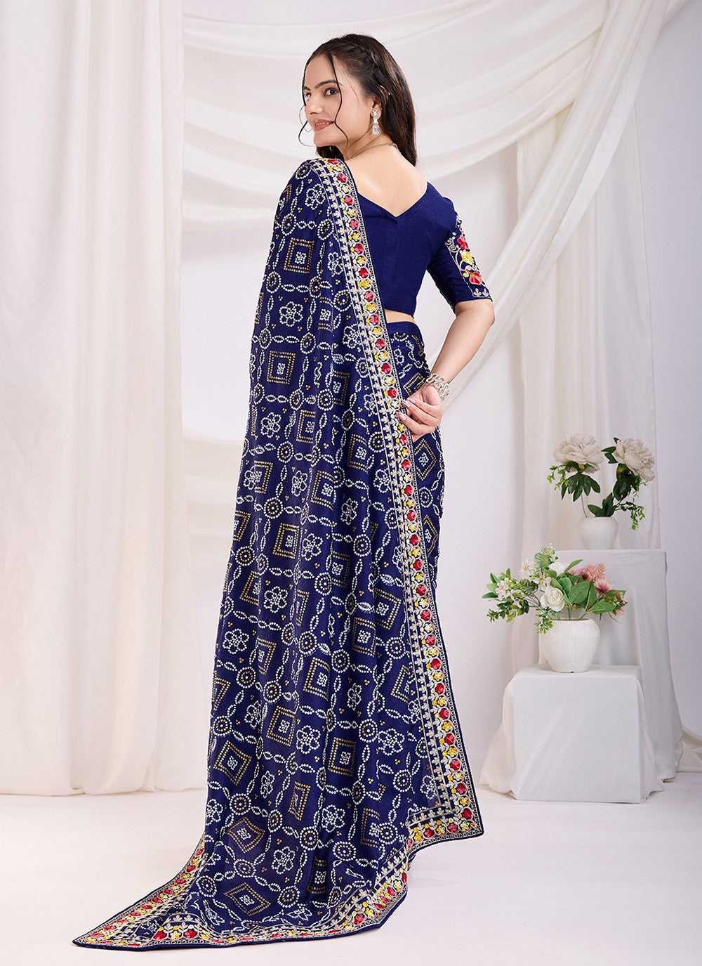 Embroidered Vichitra Silk Blue Saree S13874
