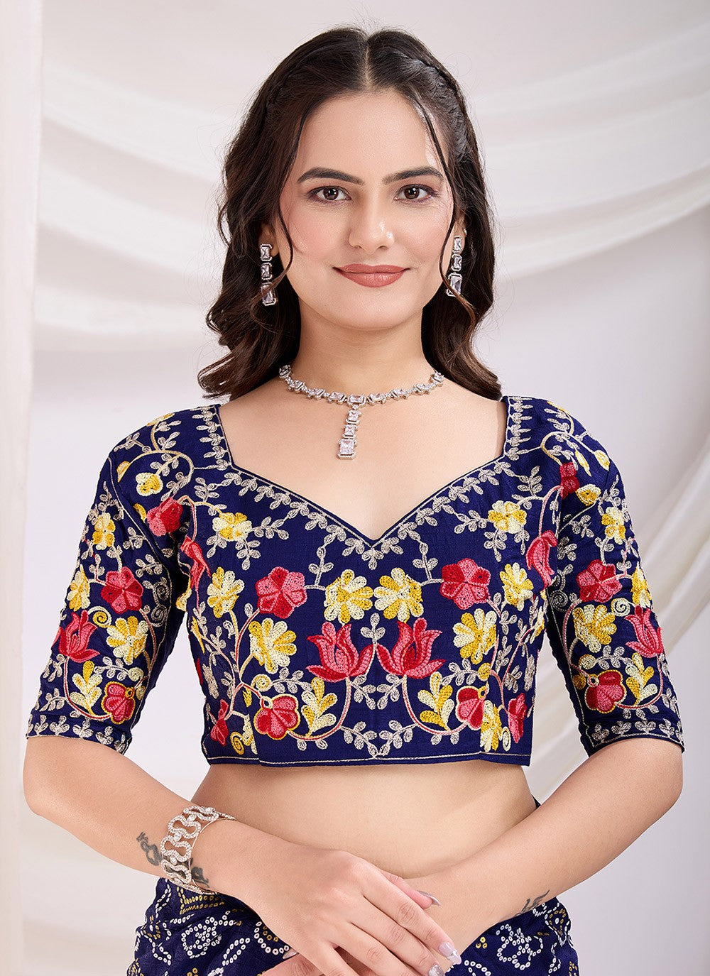 Embroidered Vichitra Silk Blue Saree S14110