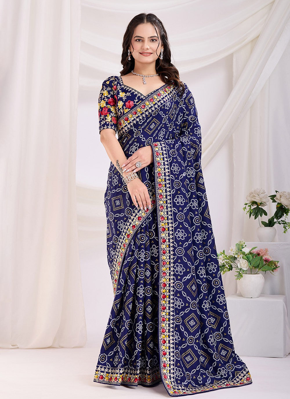 Embroidered Vichitra Silk Blue Saree S13874
