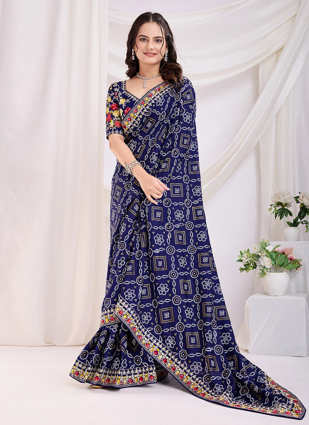 Embroidered Vichitra Silk Blue Saree S13874