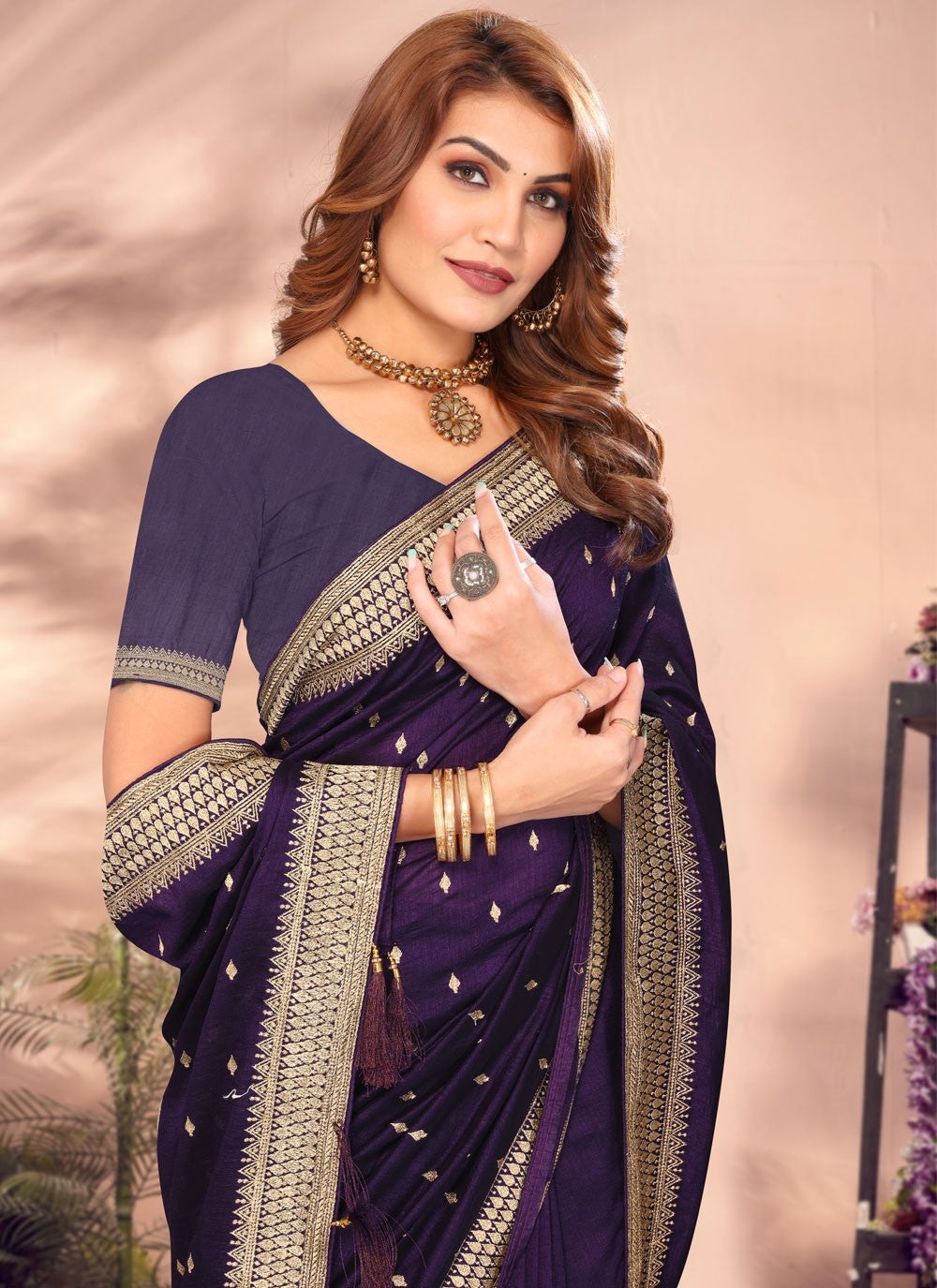 Classic Embroidered Vichitra Silk Saree - S8411