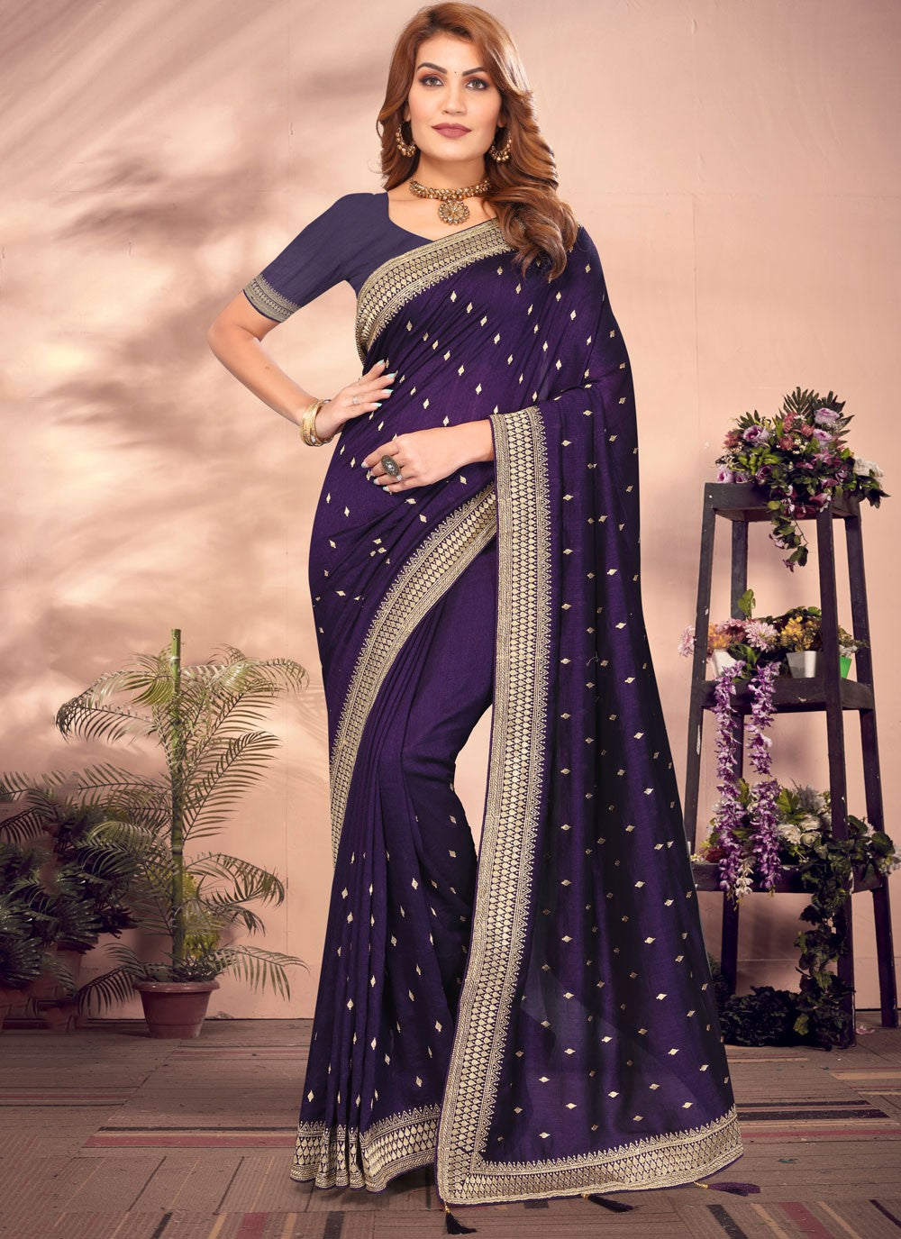 Classic Embroidered Vichitra Silk Saree - S8411
