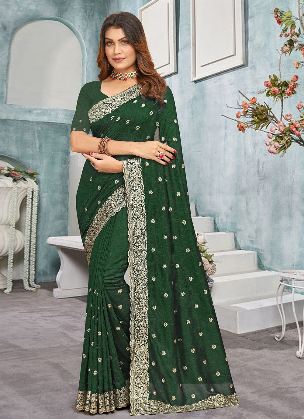 Traditional Embroidered Vichitra Silk Saree - S7737