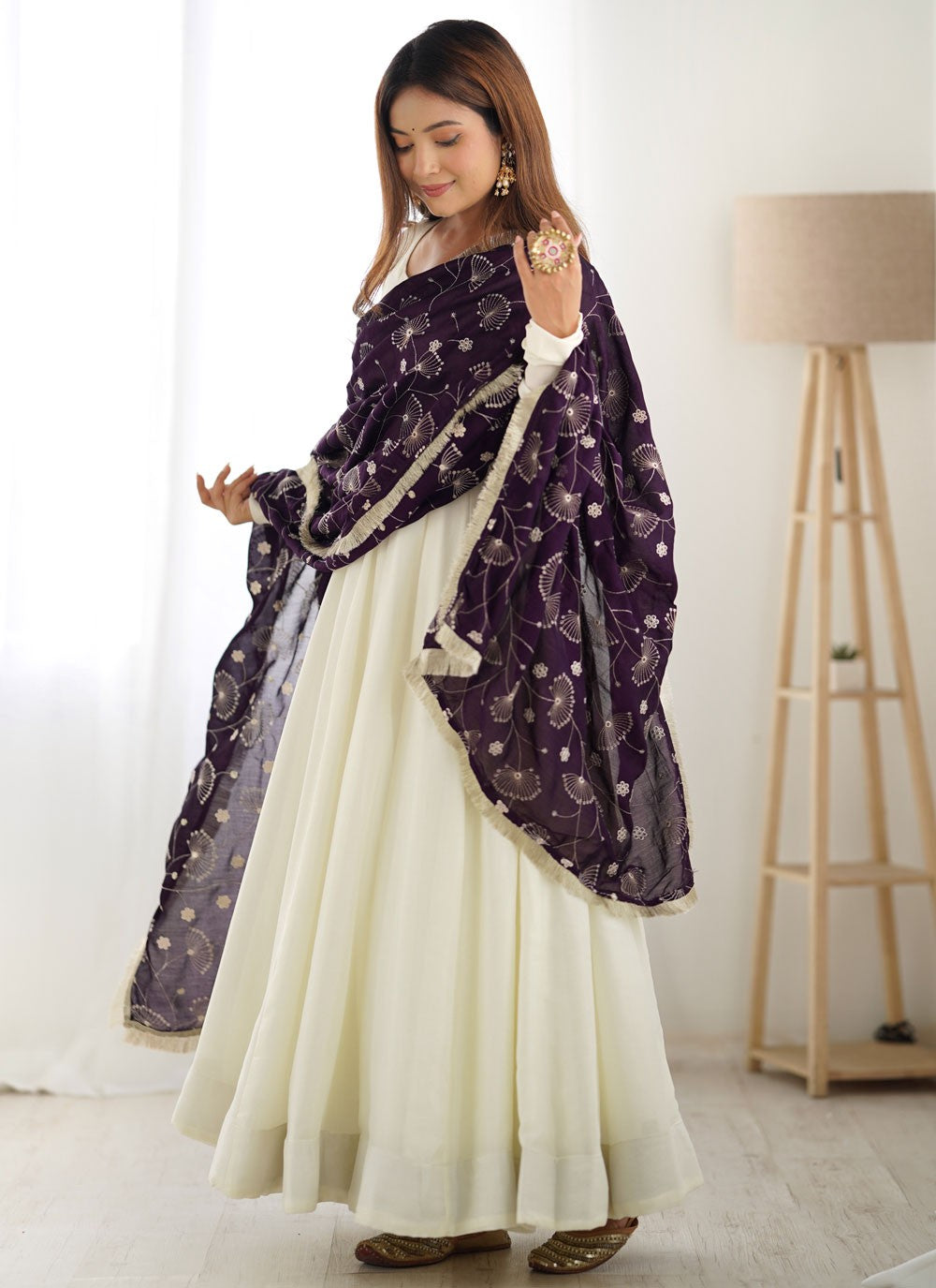 Salwar Suit Plain Off White Vichitra Silk T5088