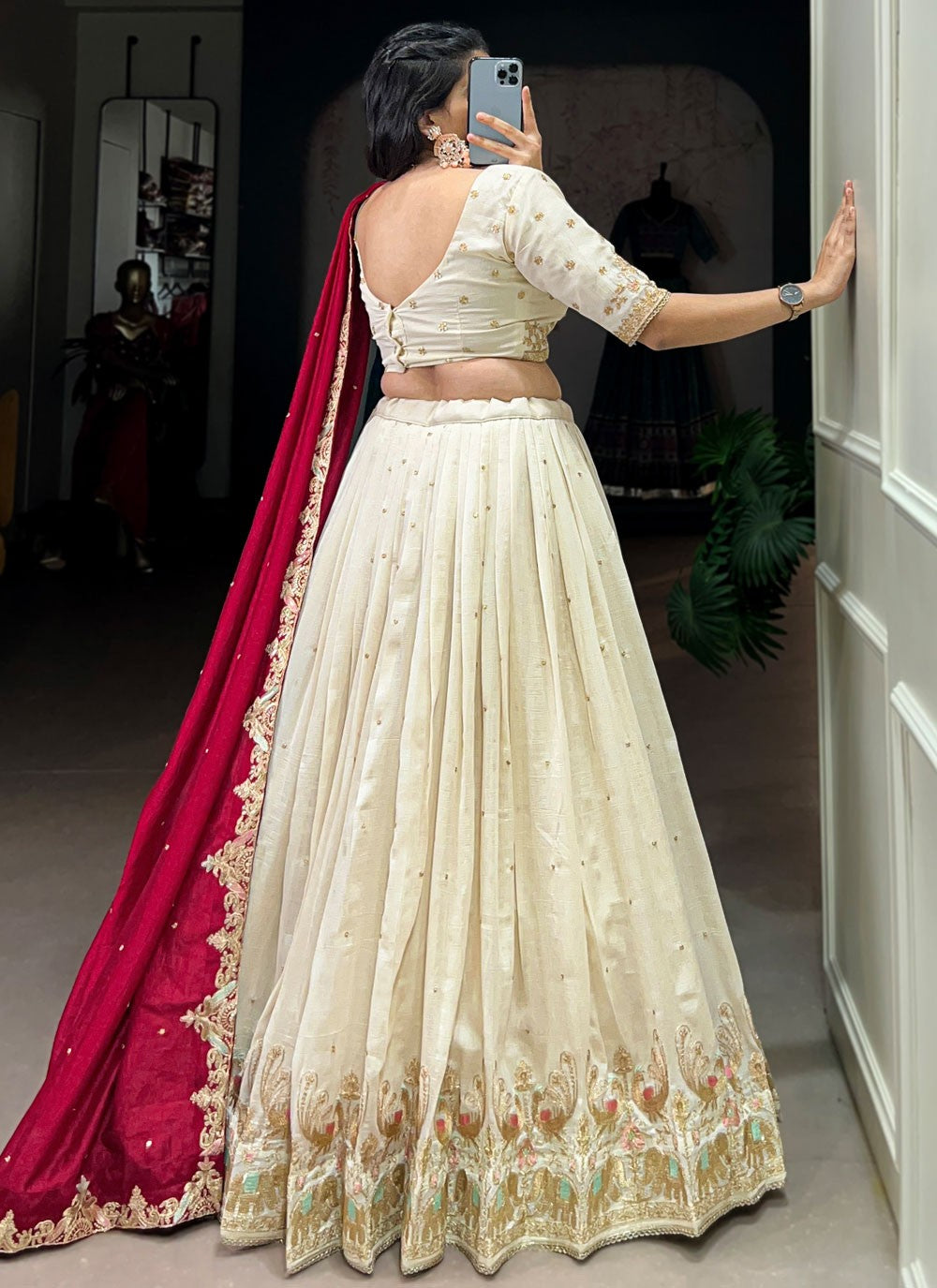 Embroidered Vichitra Silk A - Line Lehenga - L2879