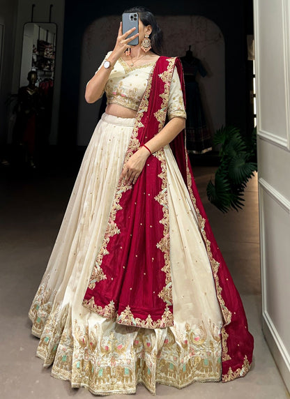 Embroidered Vichitra Silk A - Line Lehenga - L2879