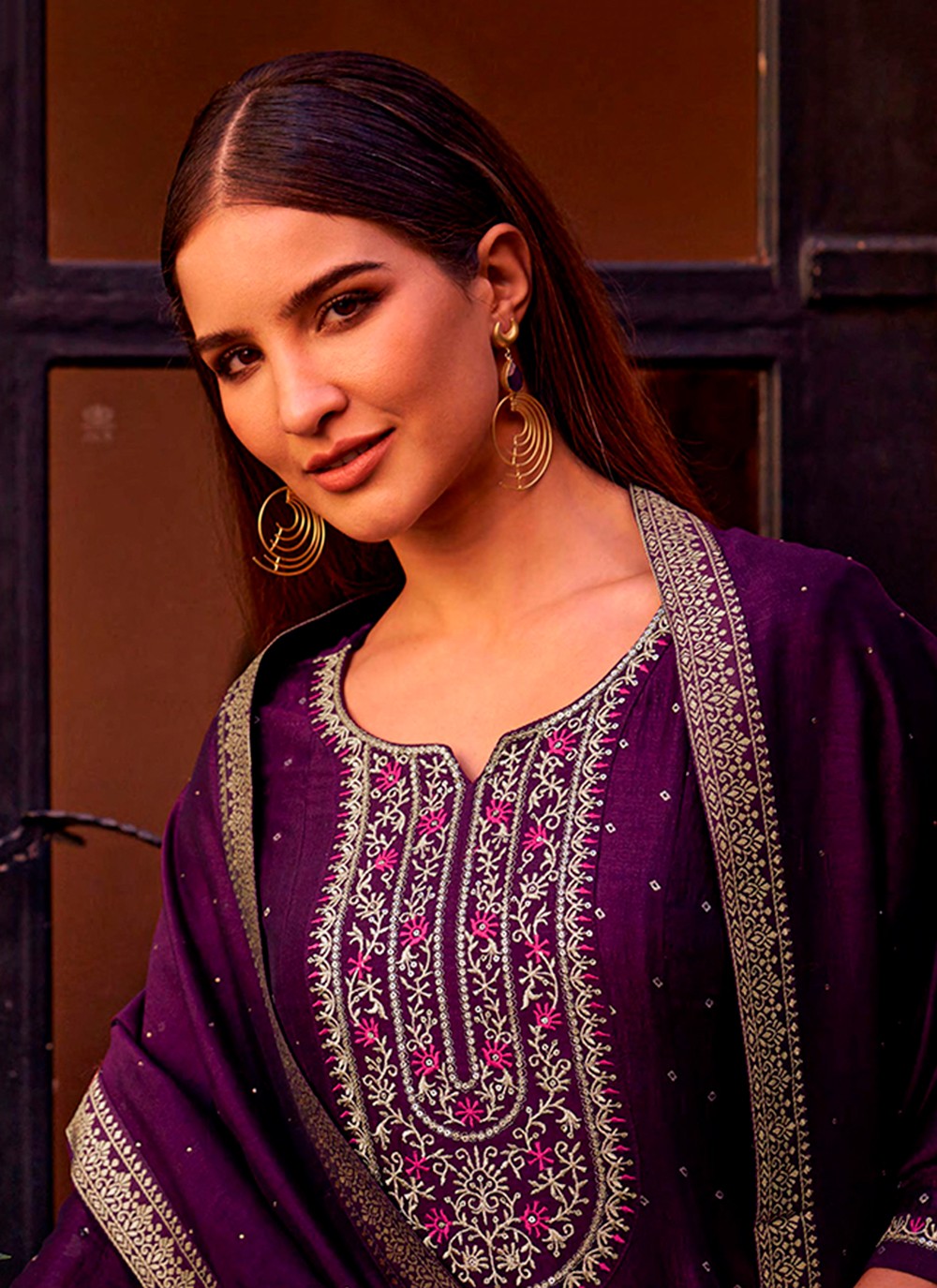 Anarkali Embroidered, Hand Embroidery Purple T8173