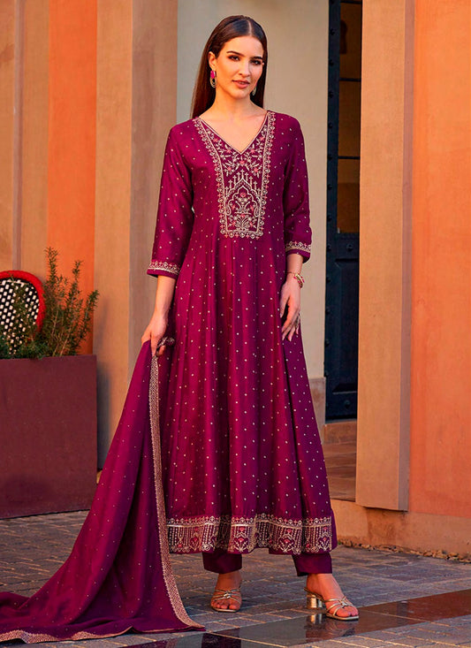 Anarkali Embroidered, Hand Embroidery Pink T8175