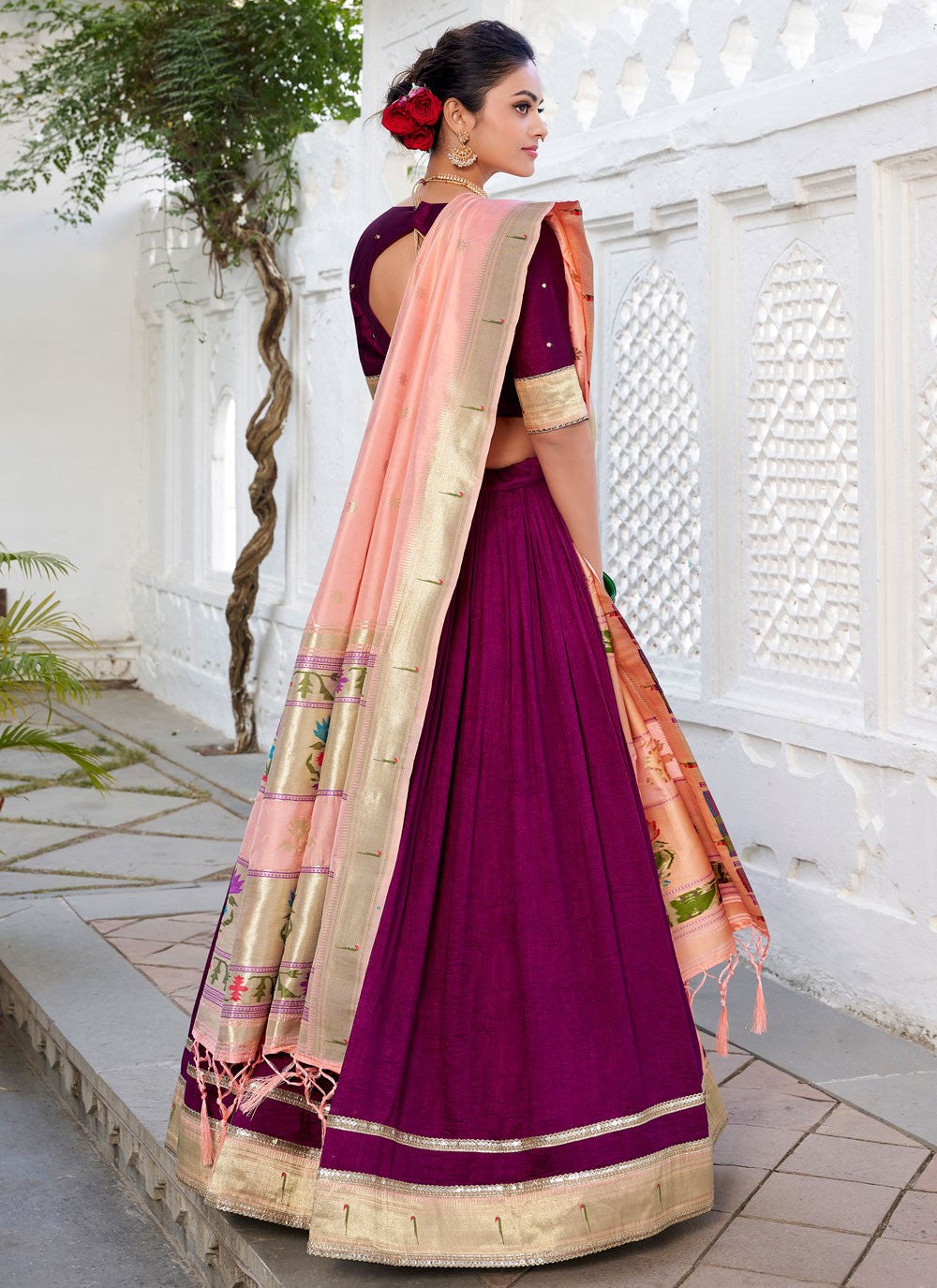 Lace Vichitra Silk Wine Lehenga Choli L3498