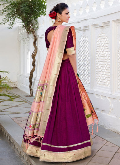 Lace Vichitra Silk Wine Lehenga Choli L3498