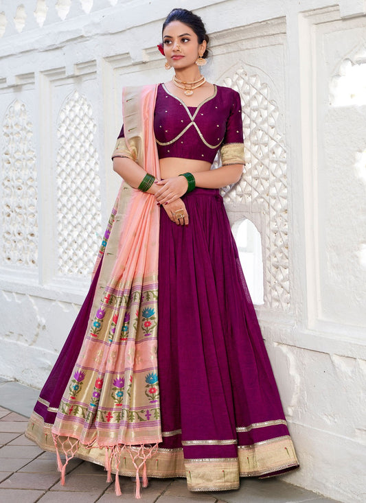 Lace Vichitra Silk Wine Lehenga Choli L3498