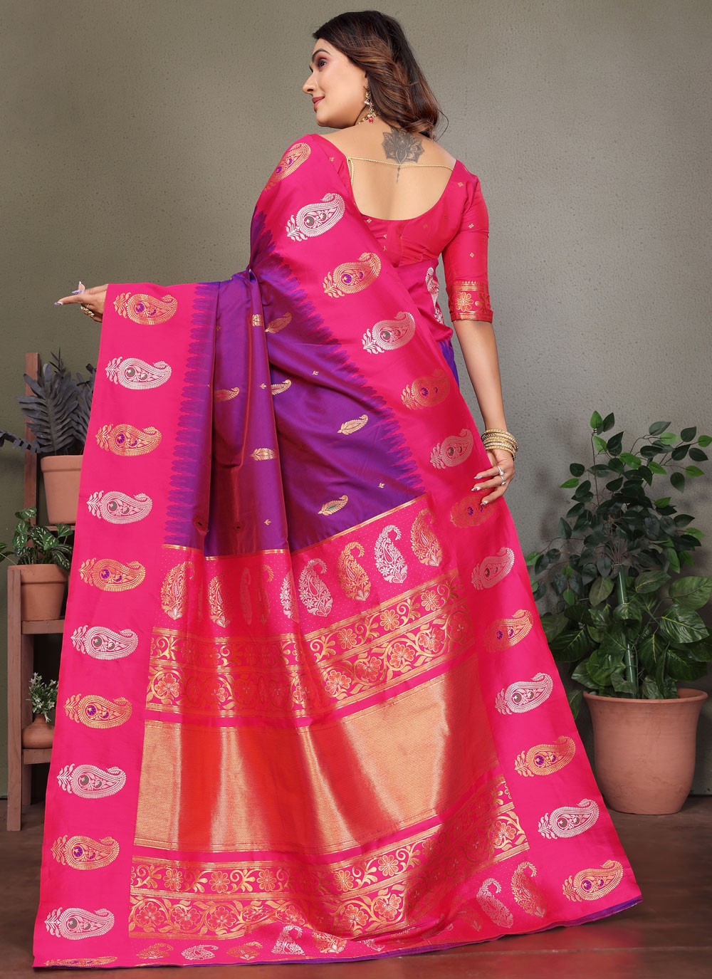 Violet Banarasi Silk Trendy Saree Weaving Zari S17617