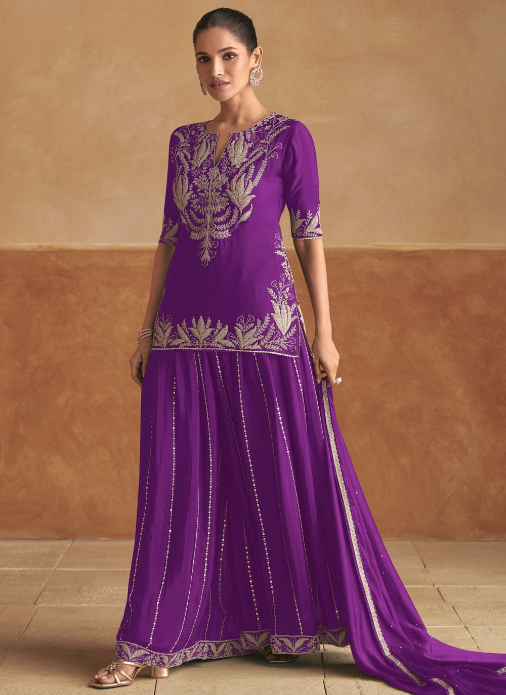 Salwar Suit Embroidered Violet Chinon T5433