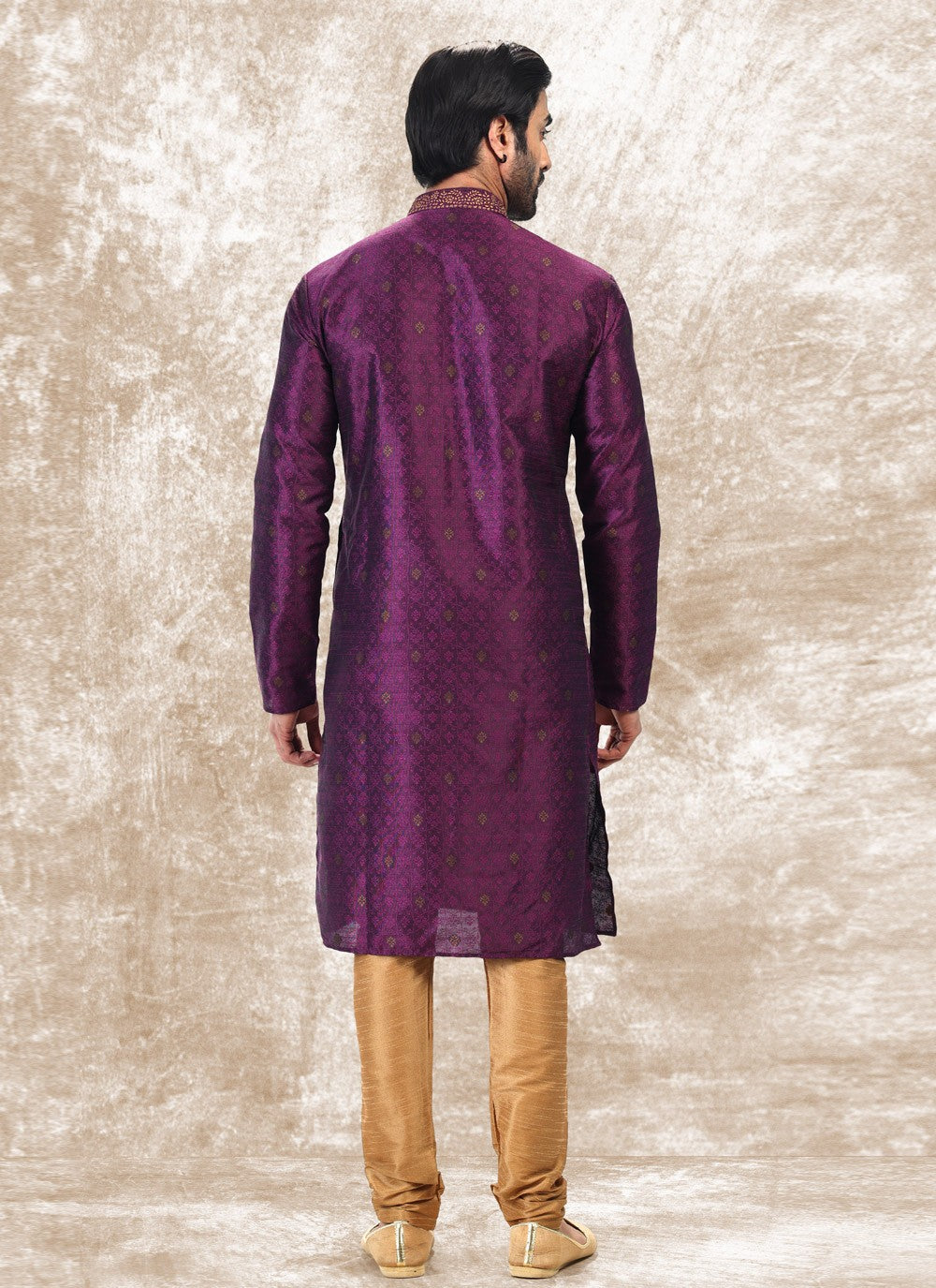 Fancy Work Brocade, Jacquard Silk Violet Kurta Pyjama - M4856