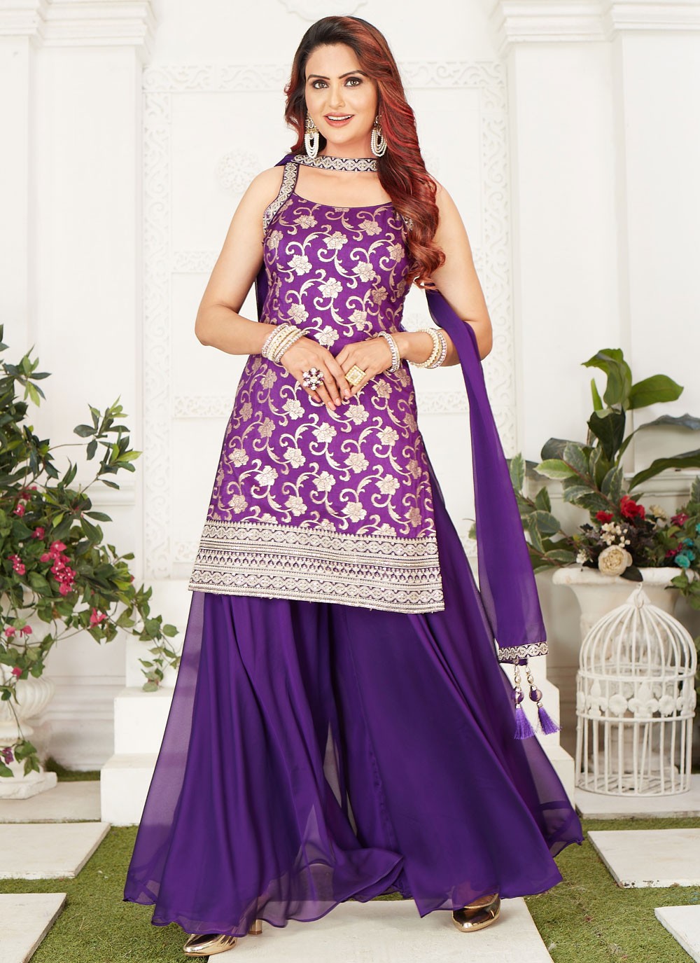 Salwar Suit Embroidered Violet Silk T5063