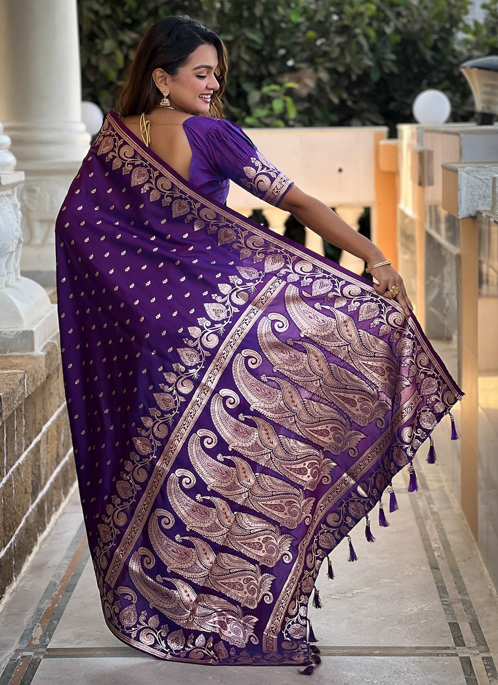 Violet Banarasi Silk Trendy Saree Woven S17150