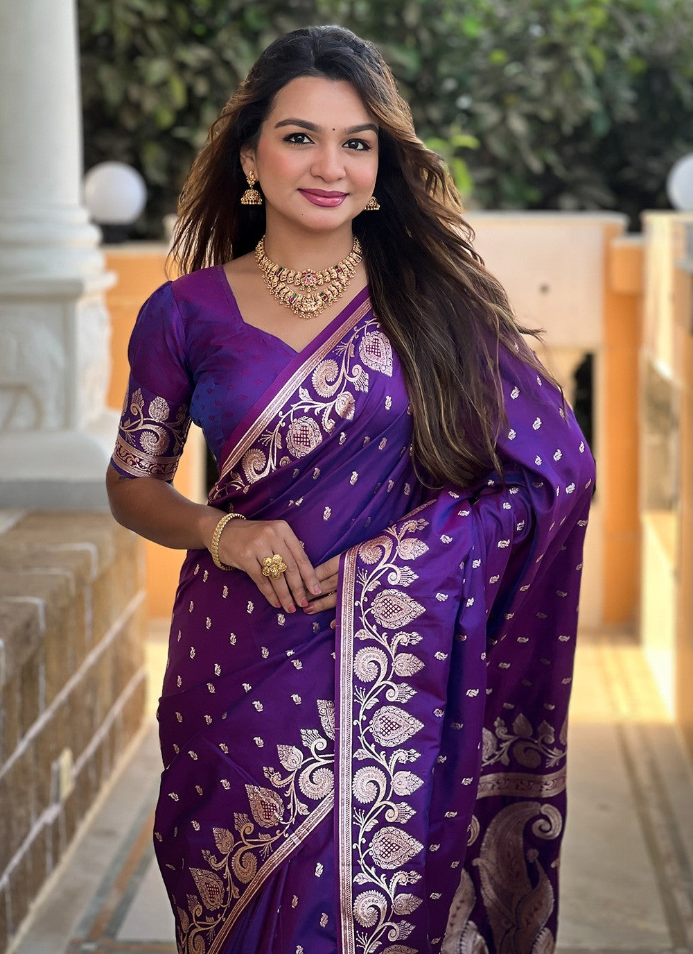 Violet Banarasi Silk Trendy Saree Woven S17150