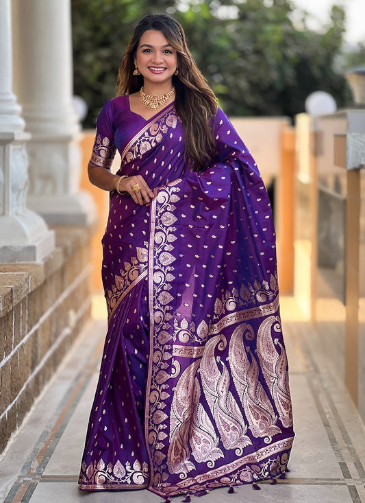 Violet Banarasi Silk Trendy Saree Woven S17150