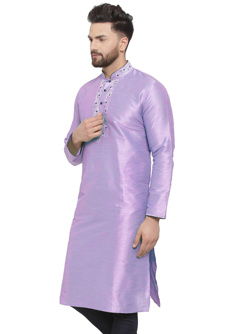 Embroidered Dupion Silk Violet Kurta - M7322