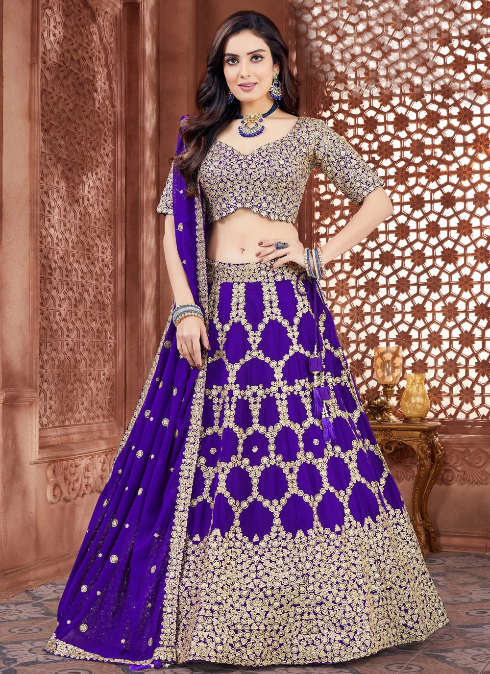 Embroidered Georgette Violet Readymade Lehenga Choli  L3763
