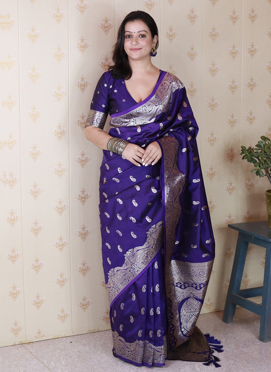 Violet Banarasi Silk Classic Saree Woven S19469