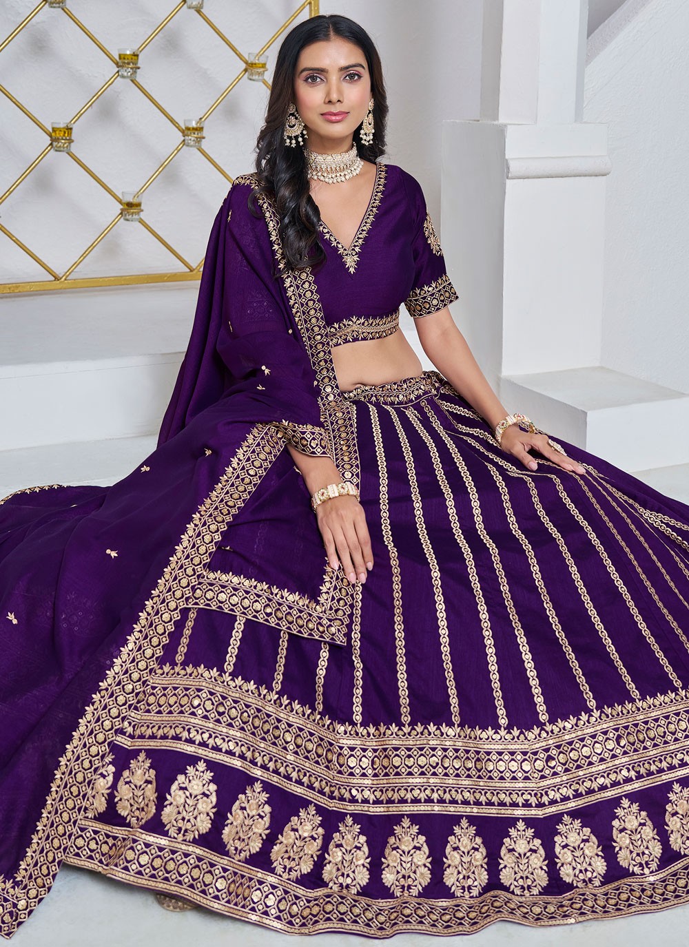 Embroidered Art Silk A - Line Lehenga - L2715