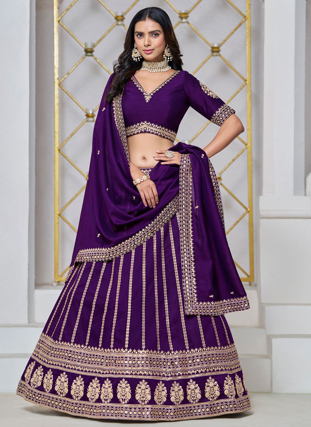 Embroidered Art Silk A - Line Lehenga - L2715