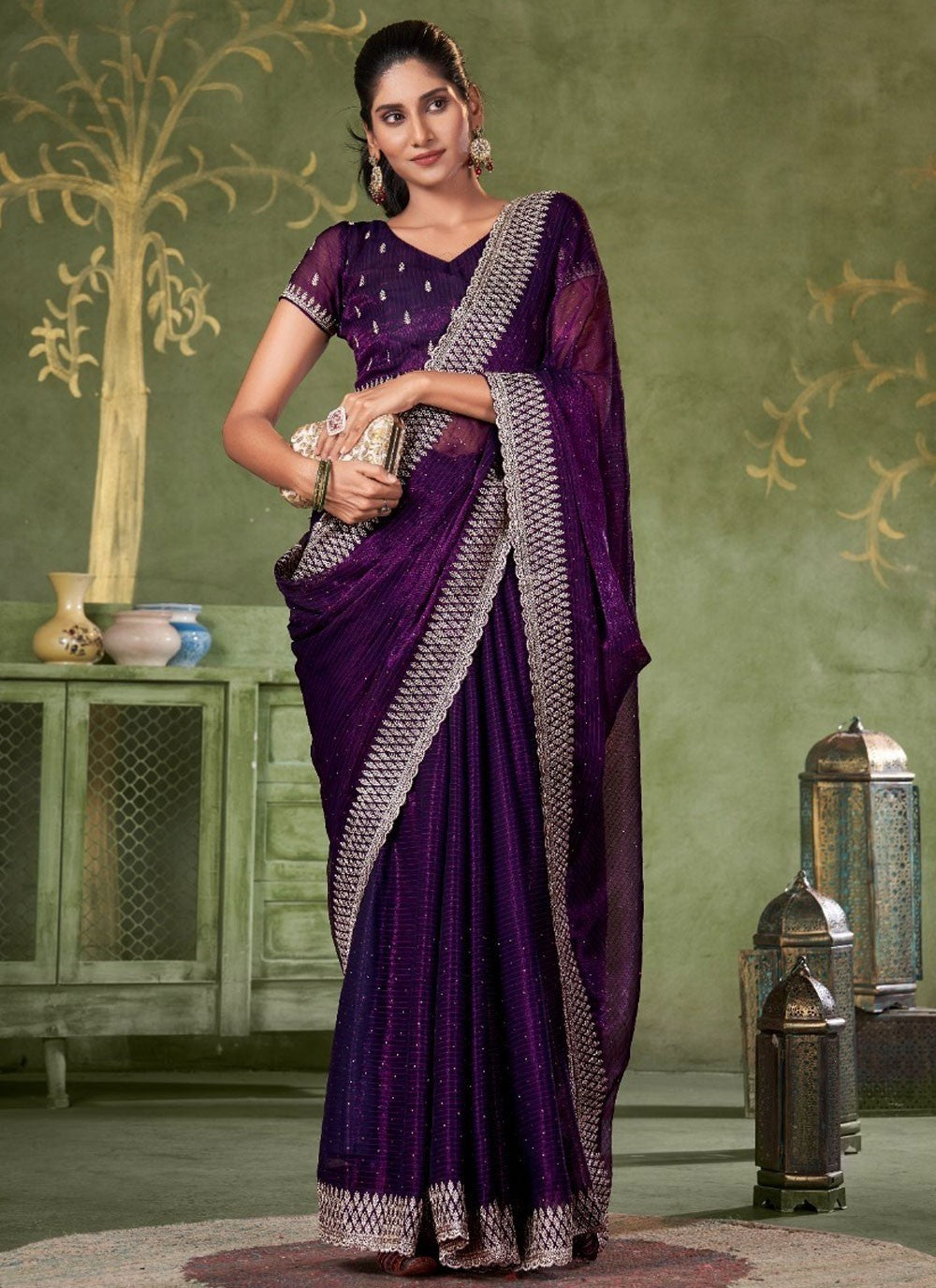 Classic Embroidered Shimmer Saree - S7380