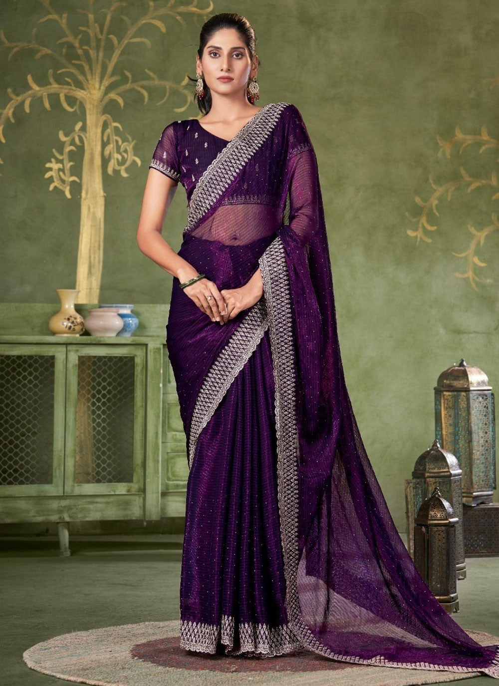 Classic Embroidered Shimmer Saree - S7380