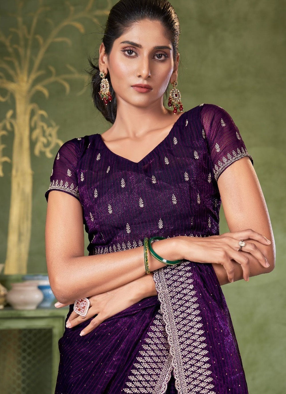 Classic Embroidered Shimmer Saree - S7380