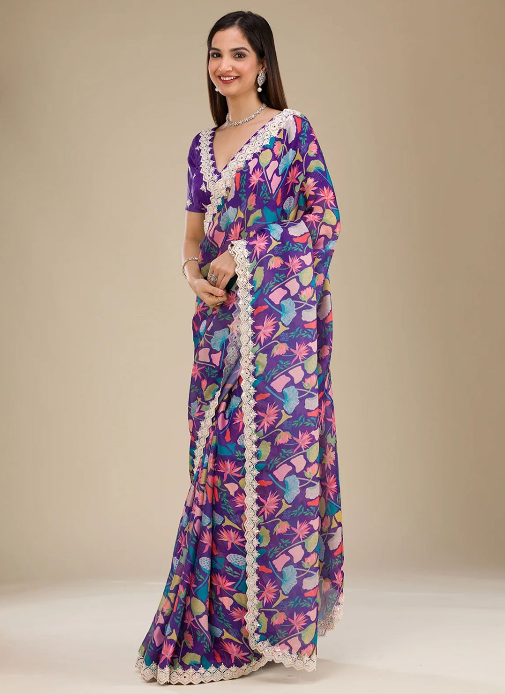 Classic Saree Cord Violet Georgette S12360