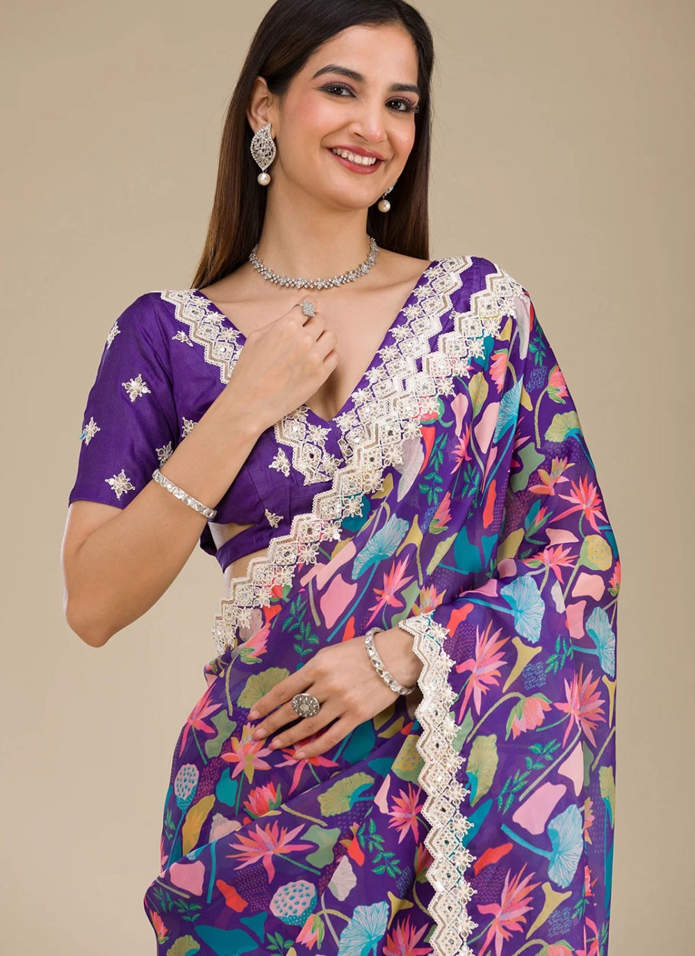 Classic Saree Cord Violet Georgette S12360