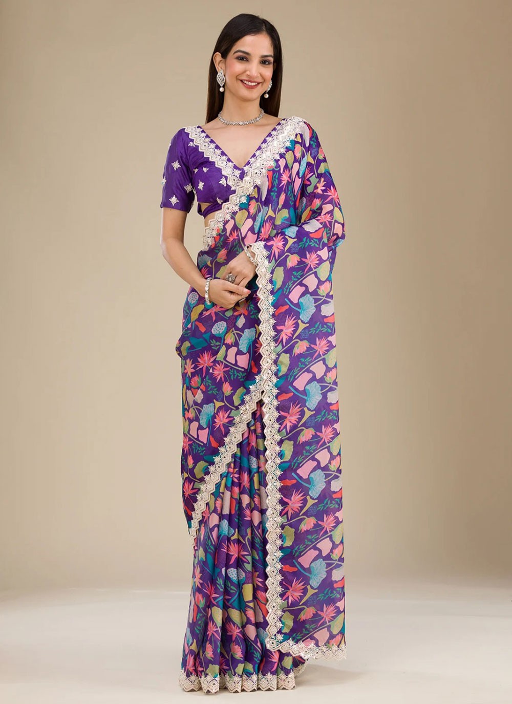 Classic Saree Cord Violet Georgette S12360