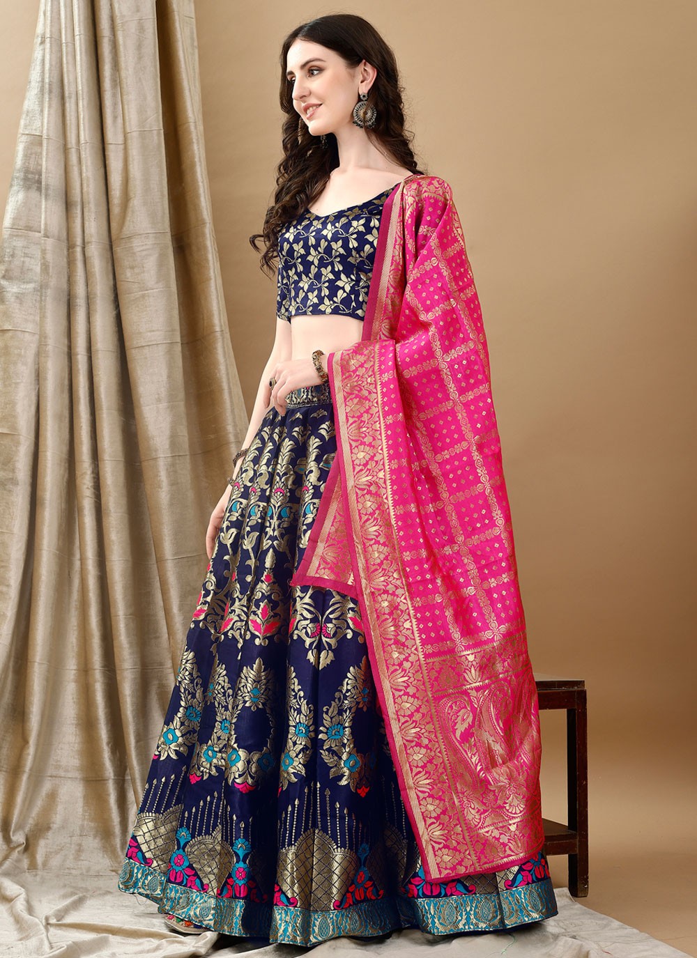Jacquard Work Jacquard Silk A - Line Lehenga - L2180
